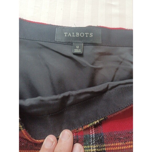 Talbots red tartan plaid woolblend skirt 12 sparkle holiday country club preppy - Picture 5 of 10